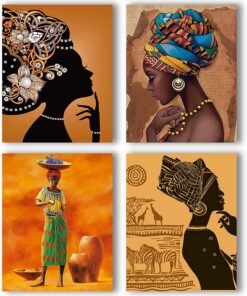 Ancient Ethnic Black Woman African American Photo Wall Art Prints Set of 4 Room SPA Bathroom Art Painting Bedroom Office Corridor