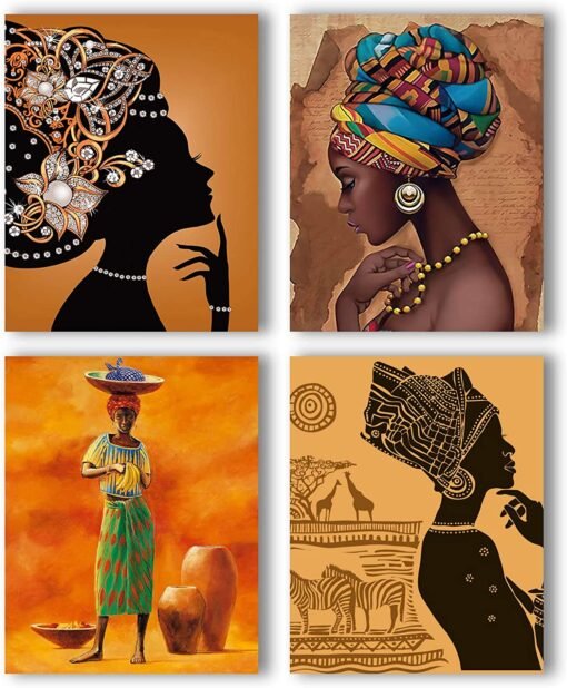 Ancient Ethnic Black Woman African American Photo Wall Art Prints Set of 4 Room SPA Bathroom Art Painting Bedroom Office Corridor